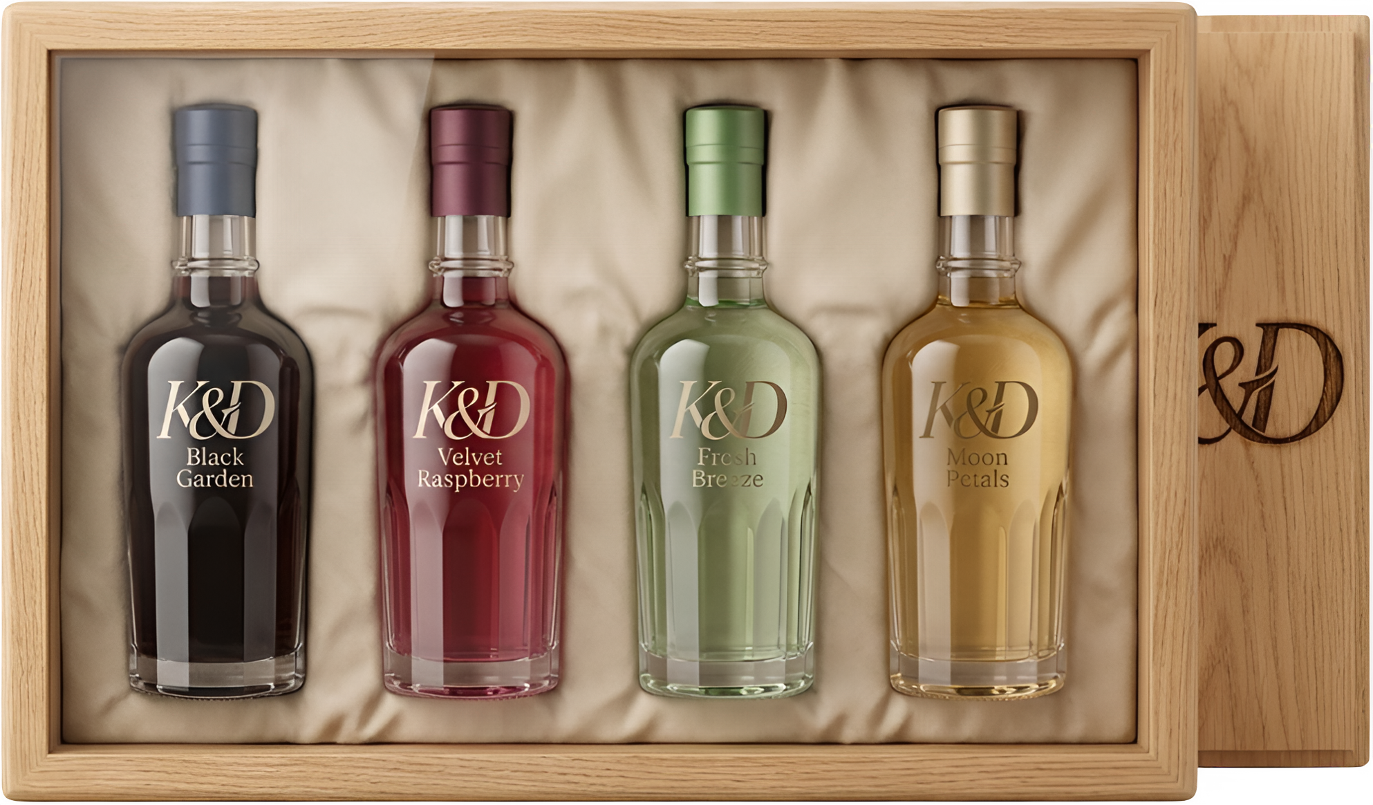 Подарочный набор K&D Collector's Edition — четыре бутылки холодного чая в деревянном кейсе из светлого дуба